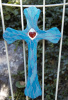 Sky Blue Mosaic Wood Stained Glass Cross